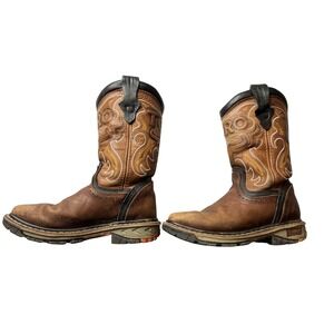 Toro Bravo Work Boots Men's Size 6 Tan Leather Western Square Toe bull pull on